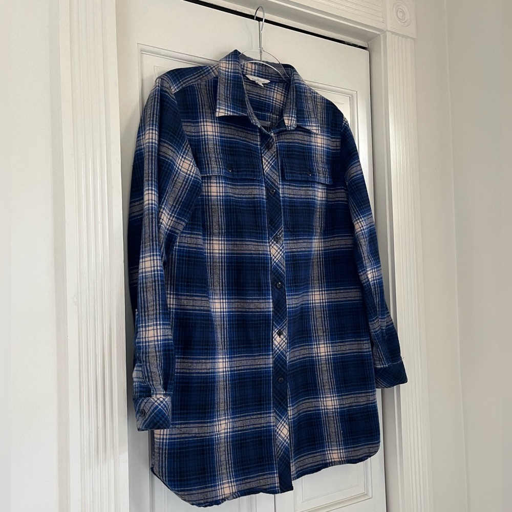 L.L Bean Women’s Archive Flannel Signature Top Womens Medium Blue Plaid Chamois